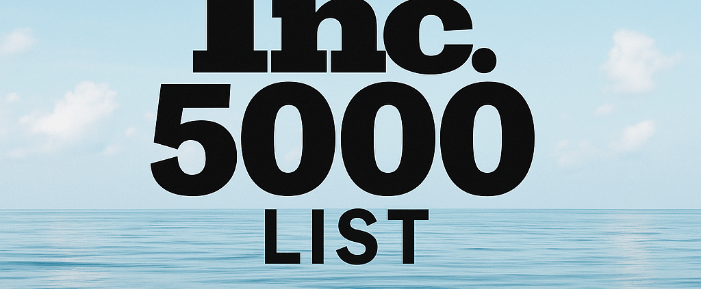 INFINITI HR featured on the 2025 Inc. 5000 List of fastest-growing companies, set against a tranquil ocean backdrop