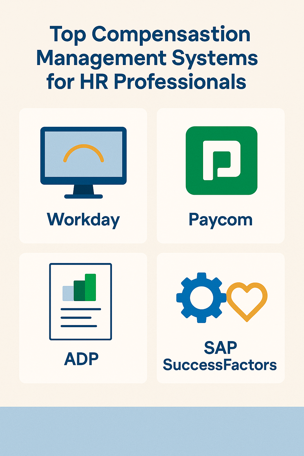 Compensation software features infographic with analytics, benchmarking, and reporting tools for HR management
