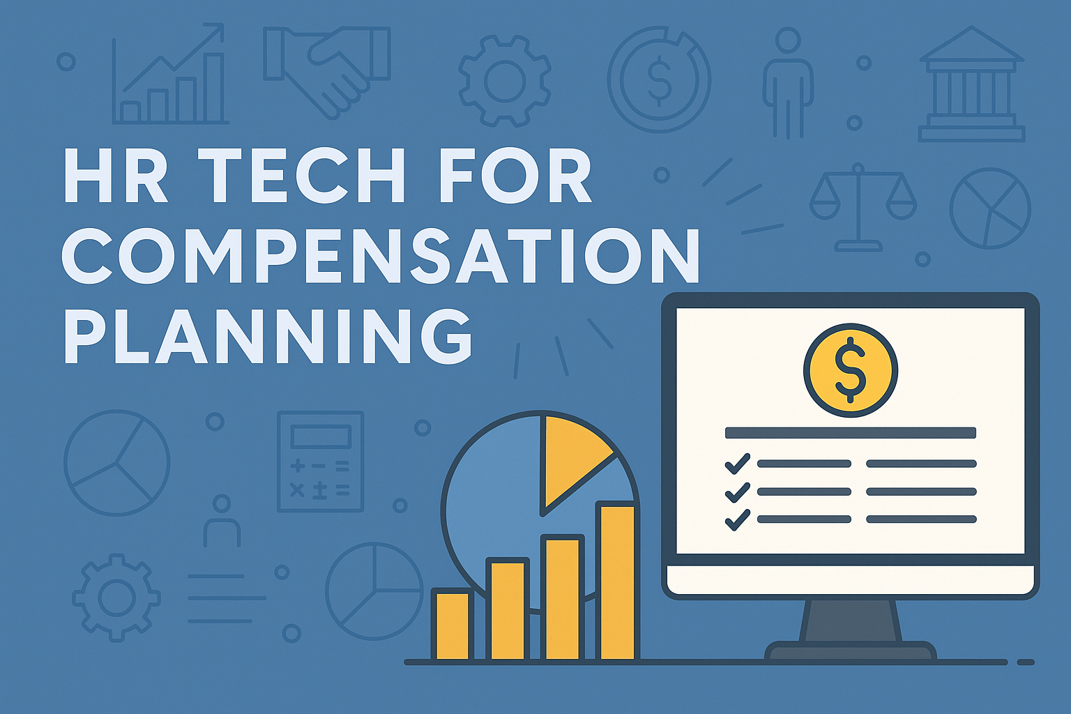 HR Tech for Compensation Planning graphic showing professionals evaluating compensation systems for HR